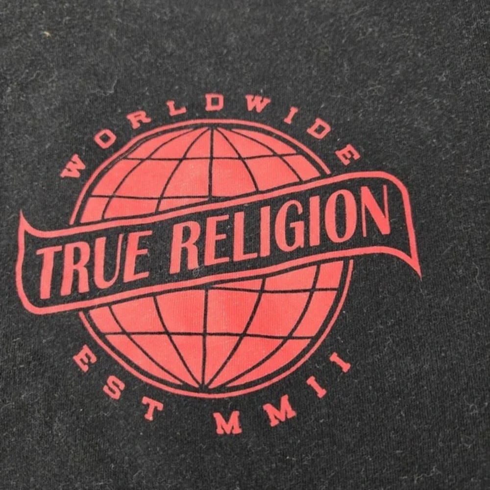 True Religion Men Shirt M Black Graphic Print Fall‎ Winter Music Tour Logo